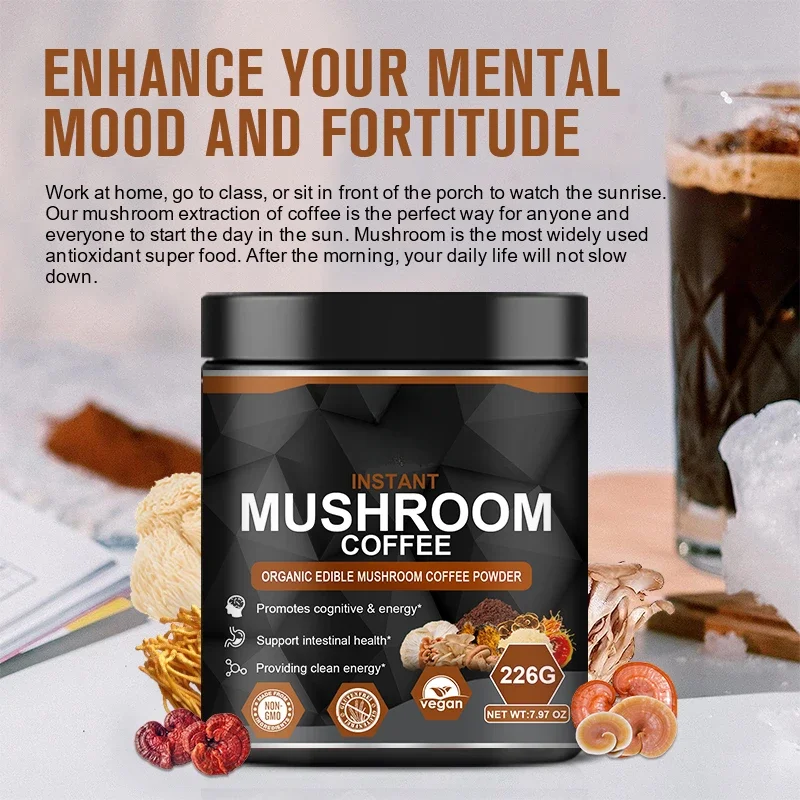 Mushroom Coffee Supplement Ganoderma Lucidum Cordyceps Sinensis Energy,Mental Clarity And Concentration Support-Brain Booster