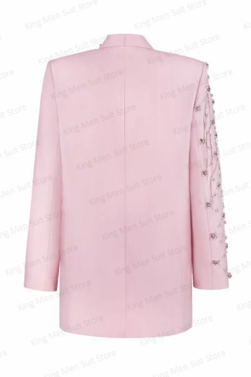 Conjunto de traje de falda con cuentas de cristales rosas para mujer, Blazer de 2 piezas + Vestido corto de graduación, esmoquin de boda, chaqueta Formal de oficina para mujer, a medida