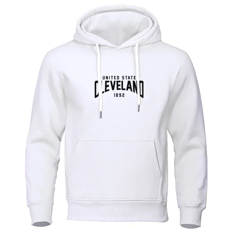 Casual Men's Cleveland Print Hoodies Thick Top Autumn Fleece Hoodies Sweatshirt Long Sleeve Outer Pullover Top