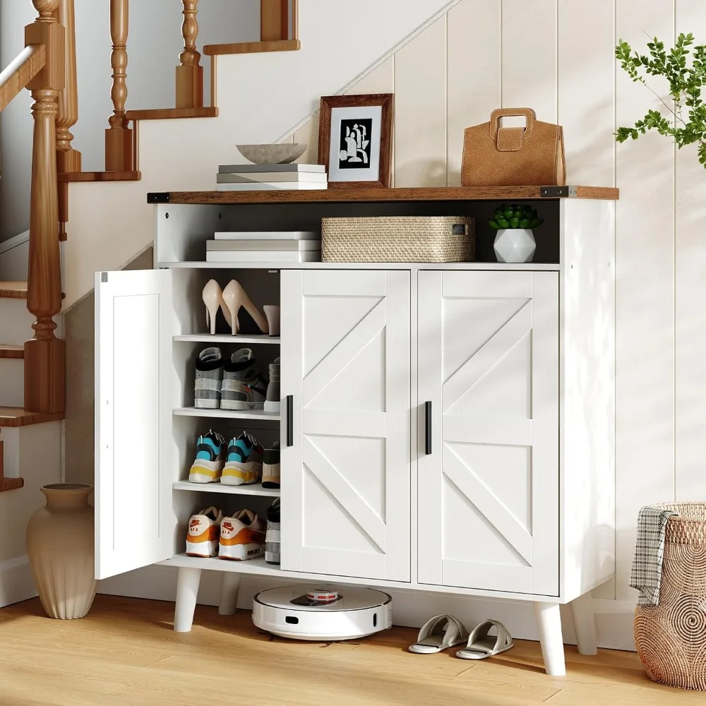 

shoe cabinet storage for entryway, wooden shoe organizer cabinet with 3 doors, 39.4" freestanding shoe cabinet storage fo