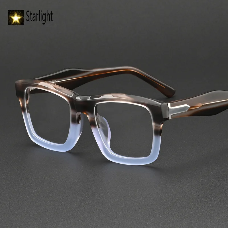 

Винтажные ацетатные очки с градиентной линзой, мужская квадратная модная оправа для очков, ретро-оправа для чтения, стильные очки для коррекции близорукости, 137 мм