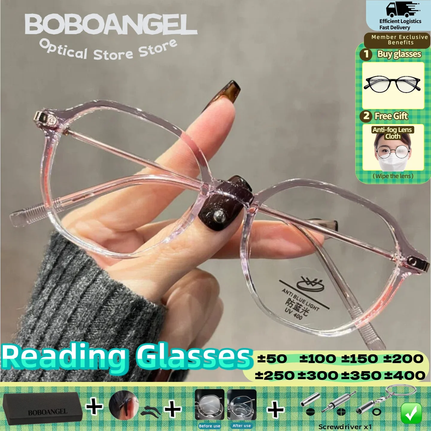 

BOBOANGEL Women Anti Blue Ray Progressive New Design Polygonal Myopia Optical Prescription Glasses Customized Reading Eyeglasses