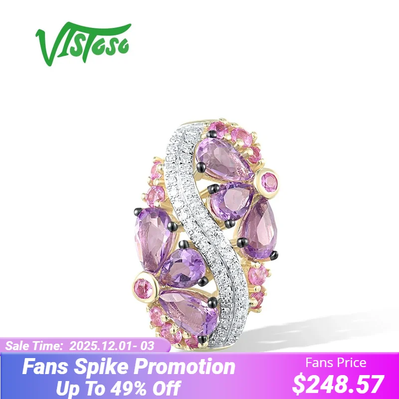 

VISTOSO Authentic 14K 585 Yellow Gold Pendant For Women Diamond Purple Flower Amethyst Pink Sapphire Fine Gorgeous Jewelry