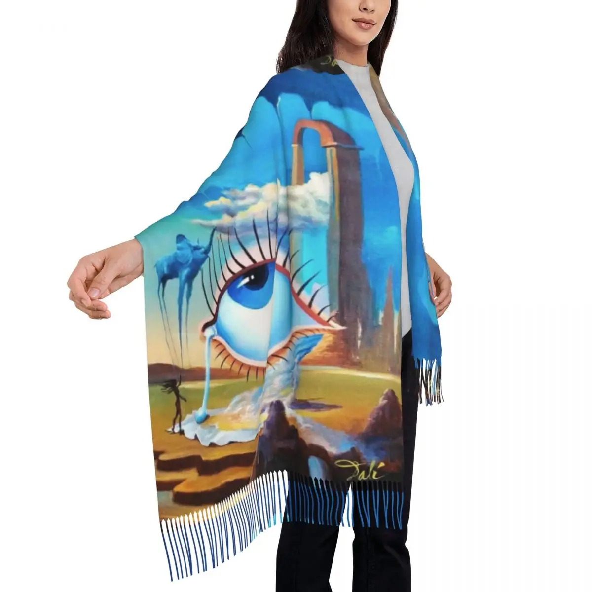 Bufanda de Salvador Dali, bufandas con borlas para mujer, chales y chales suaves y cálidos, chal largo para otoño e invierno