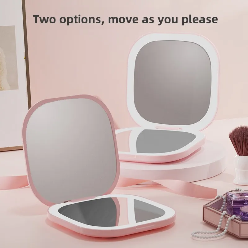 Portable Folding LED Makeup Mirror with Light High Definition Handheld Fill Light Enlarged Pocket Double-sided Mirror