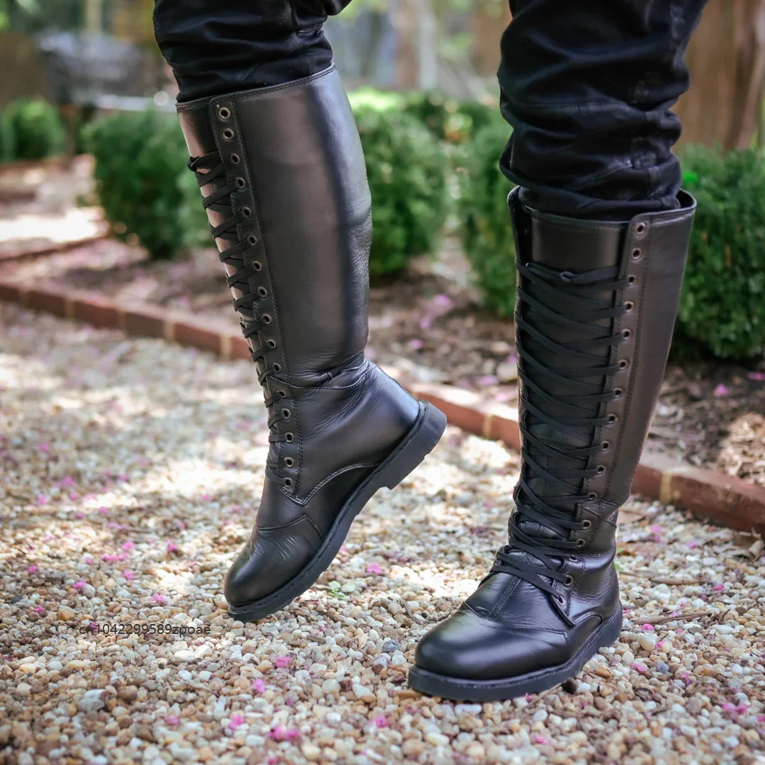 Vintage Medieval Knee High Boots Round Toe Vintage Pirate Warrior Footwear Boot Halloween Party Cosplay Fancy Accessory Shoes 3