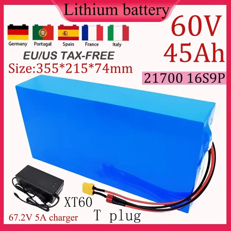 NEW 21700 16S9P 60V 45Ah Lithium Battery pack for built-in 50A BMS RV Outdoor Travel Camping high quality Battery+5A charger