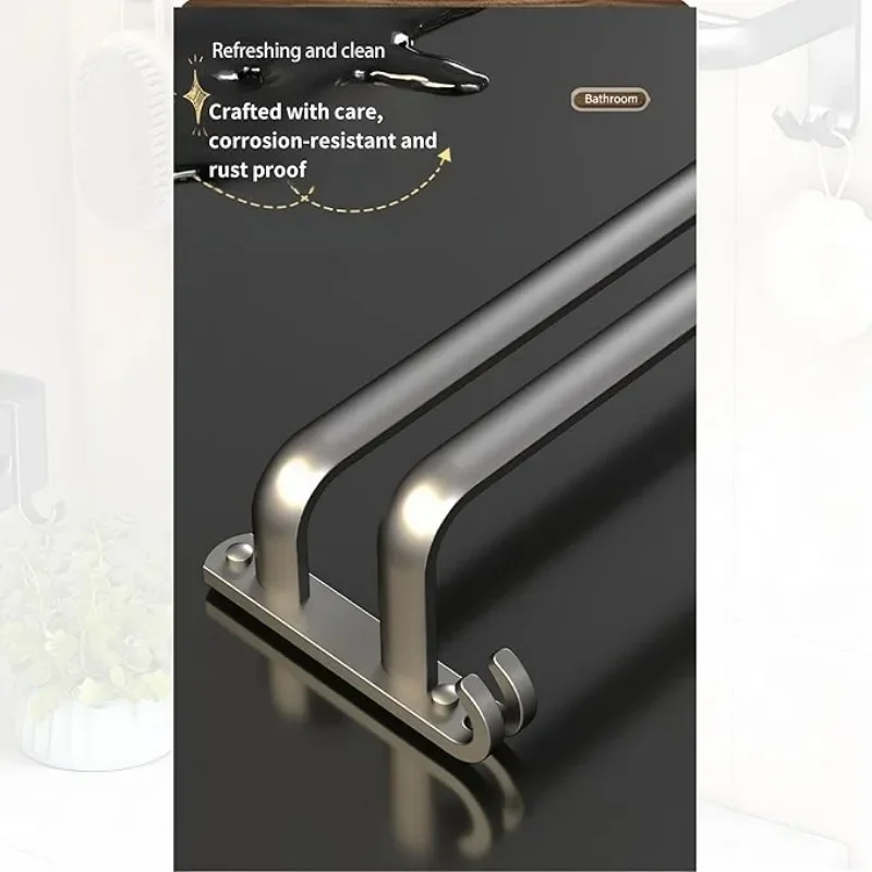 30/40/50cm Double-layered Bedroom Towel Rack Punch-free and Thickened Simple Black Space Aluminum Bathroom Bedroom Kitchen