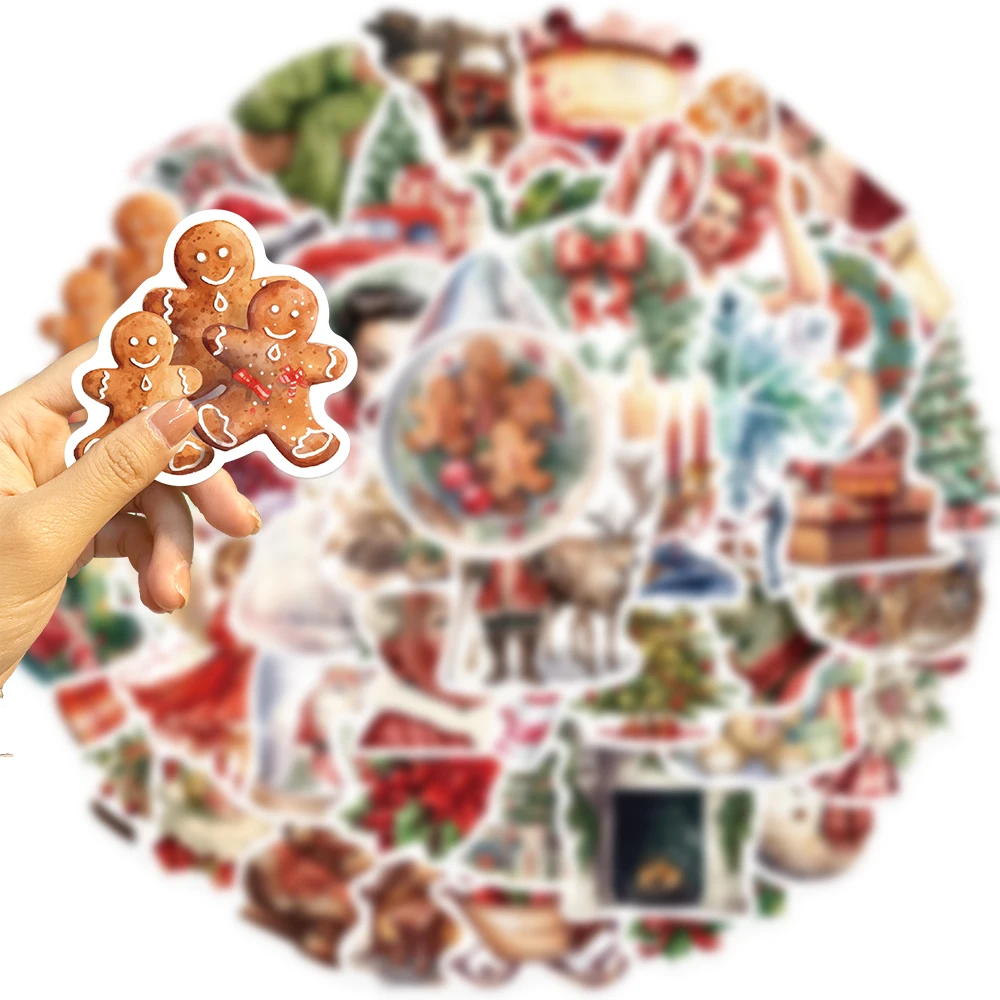 50 pçs adesivos de natal do vintage feliz natal adesivos papai noel adesivos para garrafa de água computador notebook bagagem