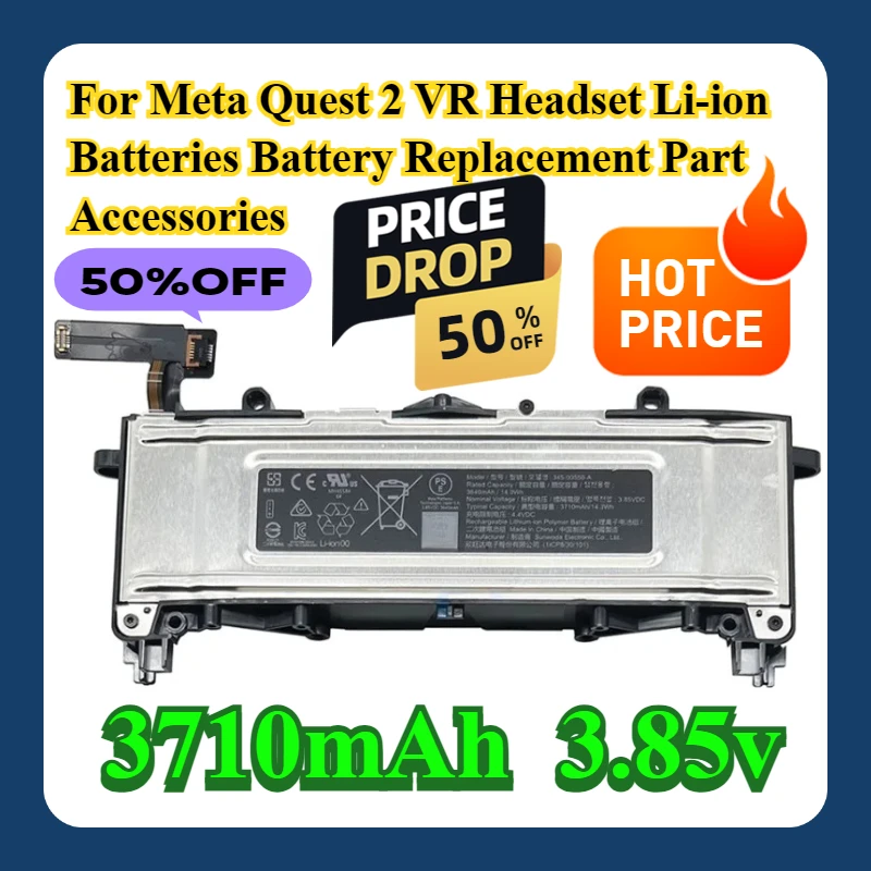 

For Meta Quest 2 VR Headset Li-ion Batteries Battery Replacement Part Accessories