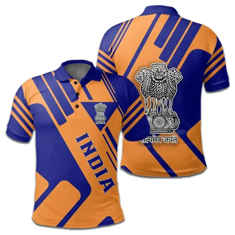 Summer India Flag Polo Shirt For Men 3d Print Tee Shirts Tops Casual Street Short Sleeve Loose Lapel Button Tshirt Male Clothes