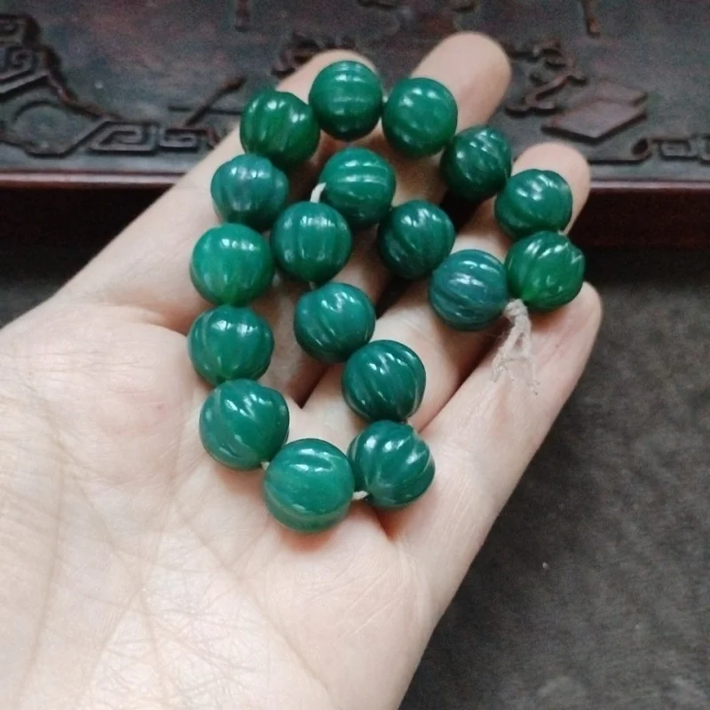Vintage Patina String Dark Green Agate Watermelon Beads