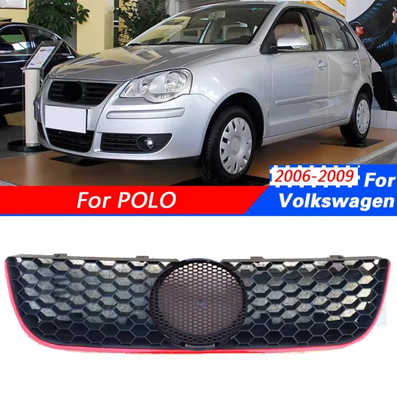 GTI Style Car Front Bumper Centre Grill Panel Grille For Volkswagen VW Polo 2006 2007 2008 2009 Honeycomb Mesh Grill