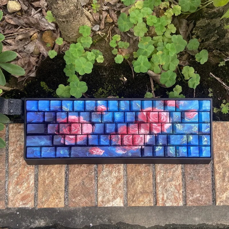 Original Rose Theme Mechanical Keyboard Side Printed Backlit PBT Keycap PC Gaming Keyboard Point Keycap DIY Collectible Gift