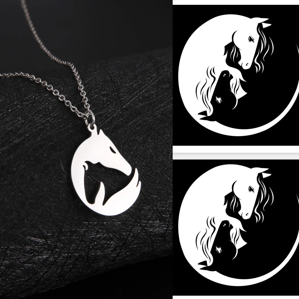 Unift Hugging Horse Heart Necklace Stainless Steel Women Chain Fashion Casual Equestrian Jewelry Cowboy Cowgirl Horse Lover Gift