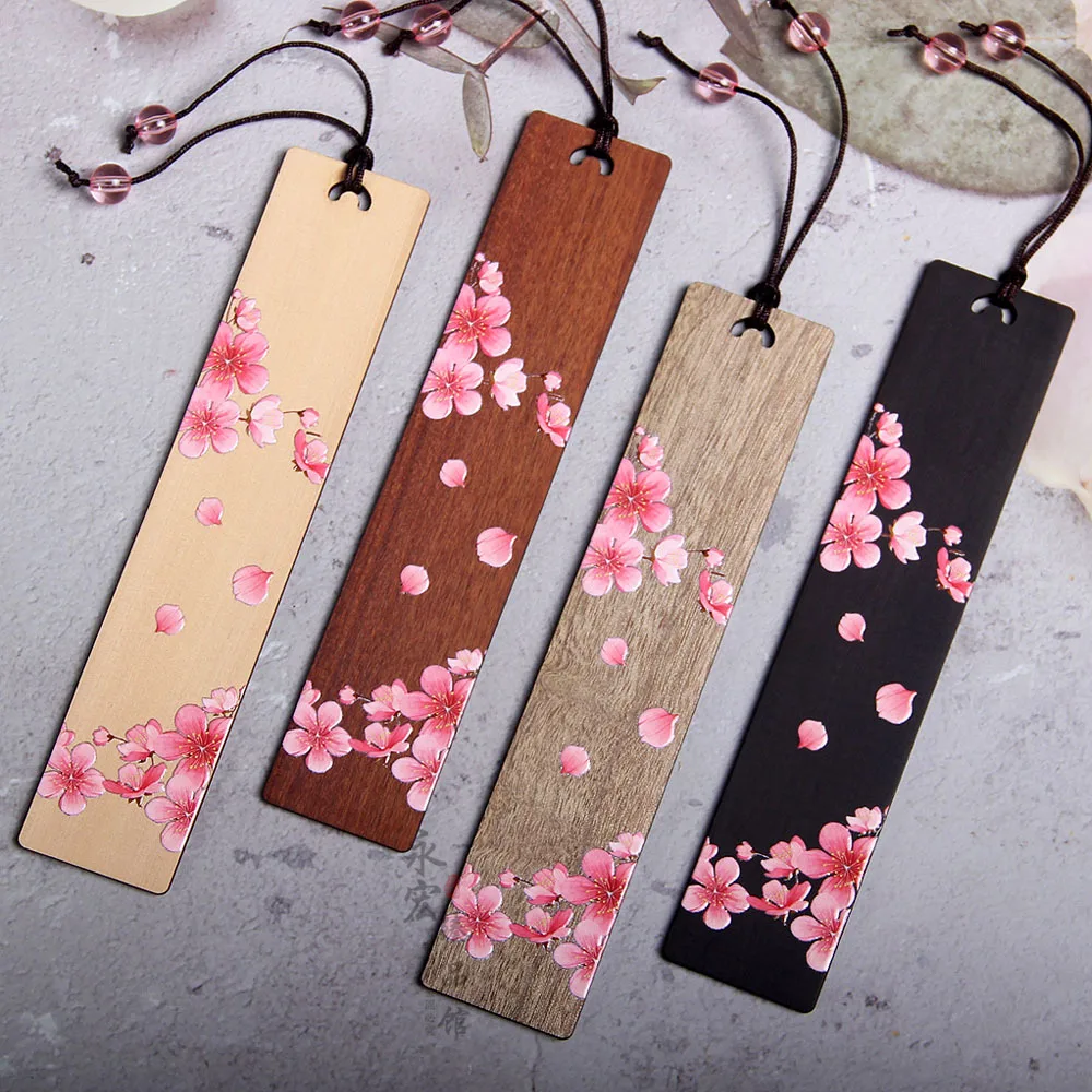 Colorful Cherry Blossoms, Sandalwood, Cherry Blossoms, Four-color Cherry Blossom Bookmarks, Student Supplies