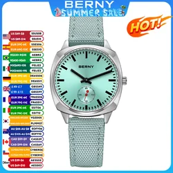 BERNY Ladies Railway Watch Canvas Women Wristwatch Quartz Pillow Watch For Women Casual Versatile Ice Blue Dial Ladies Watches
