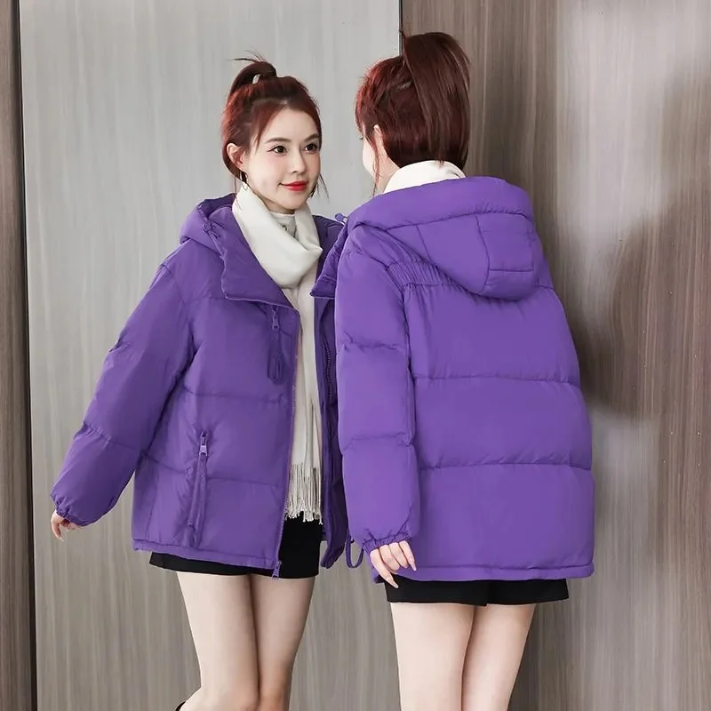 2024 New Korean Fashionable Winter Jacket Women\'s Puffer Hooded Cropped Cotton Coat Loose Jacket Petite Trendy Parkas Outerwear