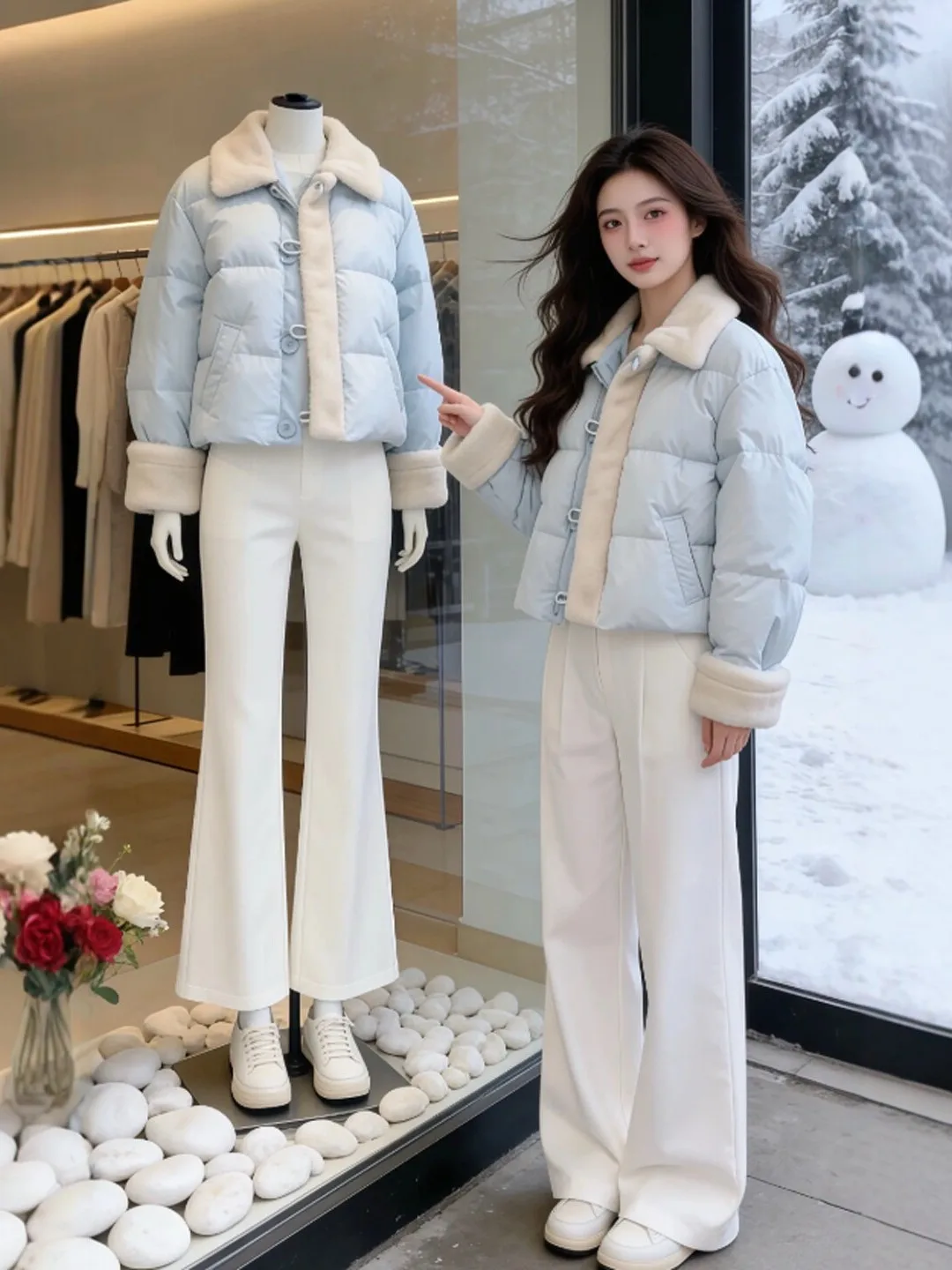 

Cute ort Cotton Jaet Flip Collar Sli Unique Korean Version Winter Coat for Young Women Comfortable Warm Long Sve