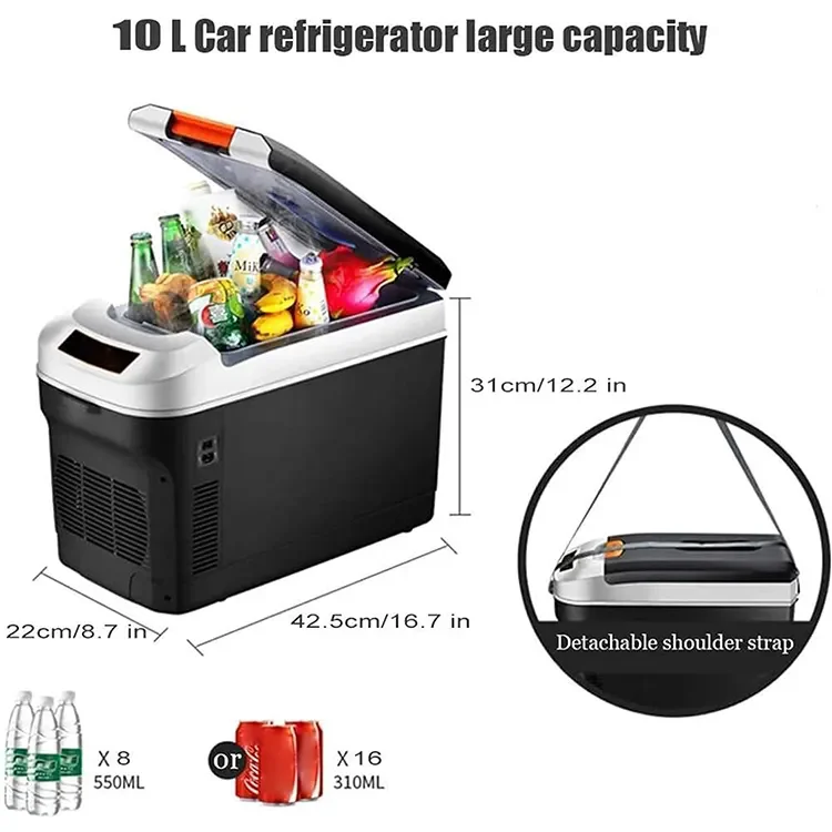반도체 냉각 기술이 적용된 10L 디지털 디스플레이 미니 자동차 냉장고, 12V/24V/220V 범용