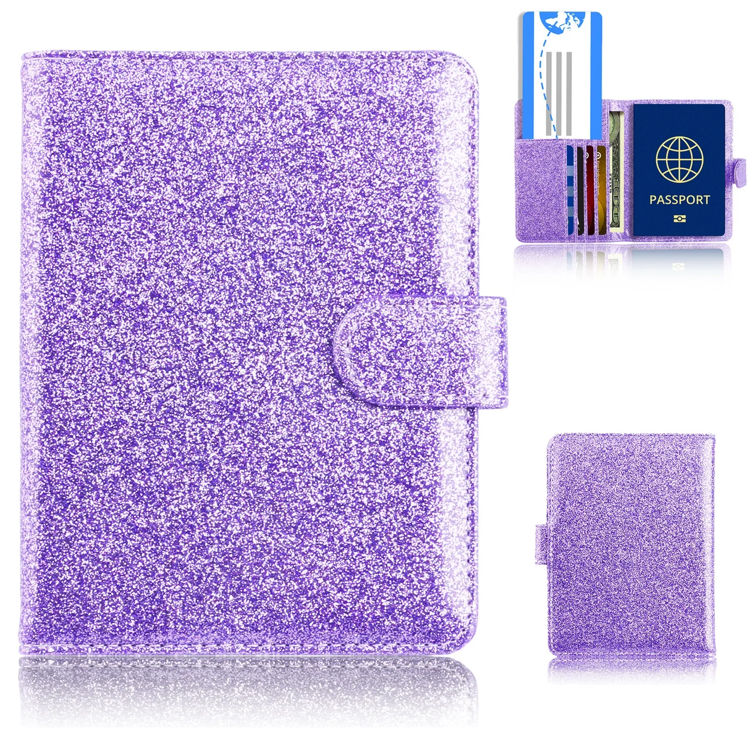 RFID Blocking Glitter Passport Holder with Magnetic Buckle, Travel Accessories Passport Wallet Cover for Women