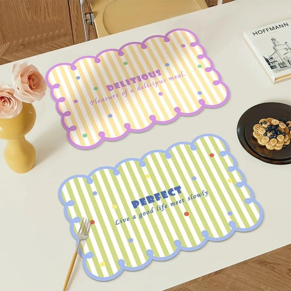 Dopamine Drainage Mat Striped Pattern Irregular Wavy Edge Kitchen Countertop Pad Oil Proof Heat Resistant Oil Proof Dining Pad