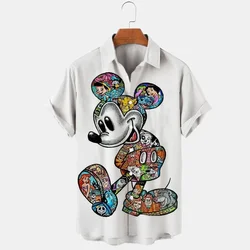 2024 Summer New Men's Casual Trend Fashion Cartoon Mickey Mouse Goofy Needle Harajuku Summer Top Men's Lapel Short Sleeve Shirt