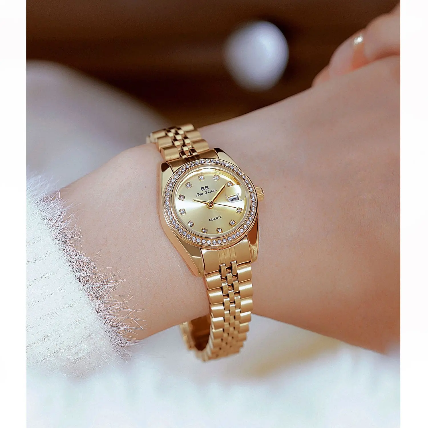 

BS Fashion Personality Business Ladies Watch reloj mujer with Date Steel Band Exquisite watch for women Female Gift Student