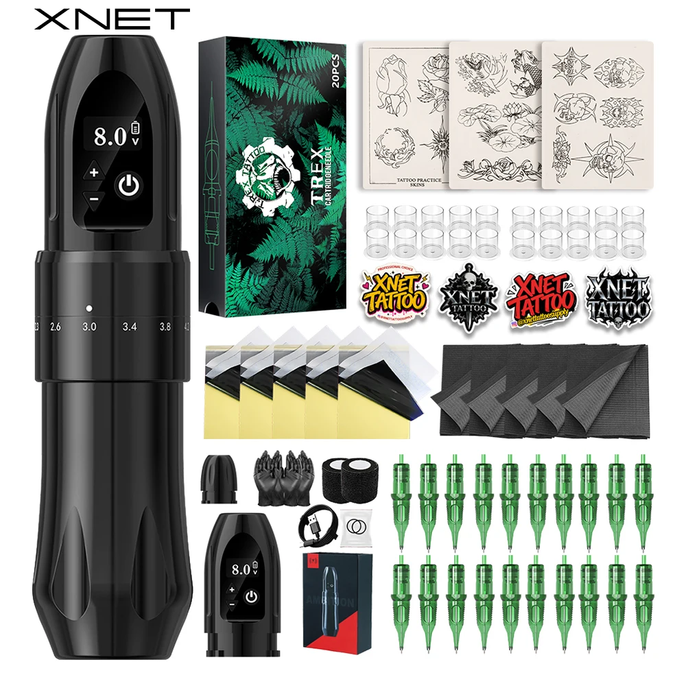 

XNET D1 Wireless Tattoo Machine Full Kit Custom Motor 2400mAh Battery 20pcs Needles Tattoo Beginner Full Set for Tattoo Artist