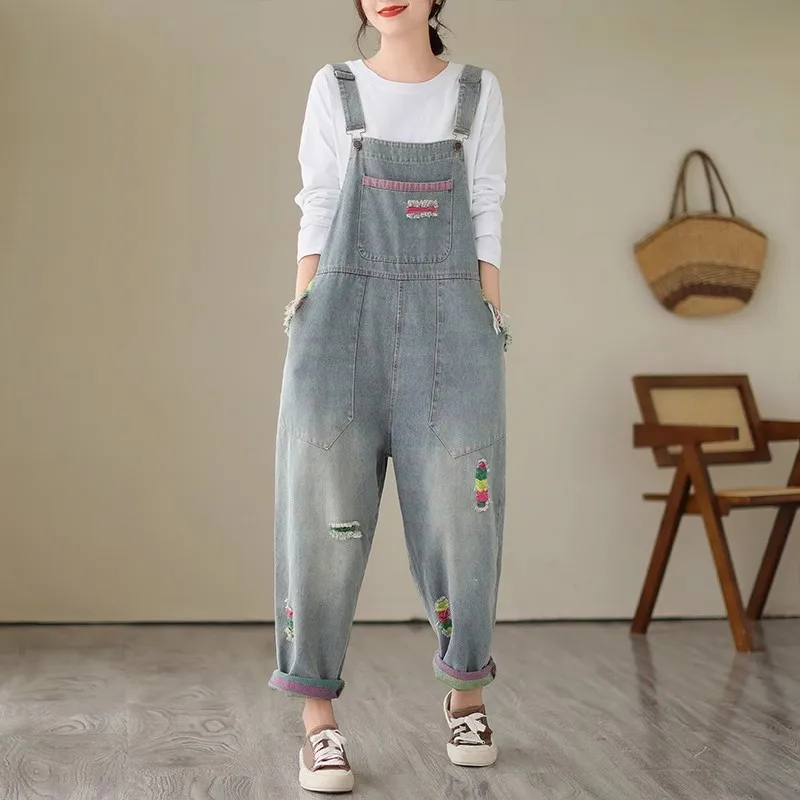 New Fashion Women Spring and Autumn Vintage Sleeveless Loose Overalls Ankle Length Pants Jeans Female Clothing Casual Jumpsuit