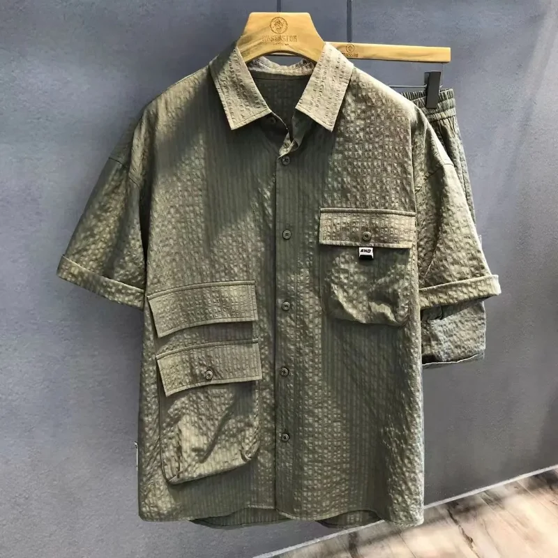 

New Short-sleeved Shirt Stylish Men's Clothing Suit Trendy Casual Summer Loose Shorts Two-piece Set Conjunto Hombre