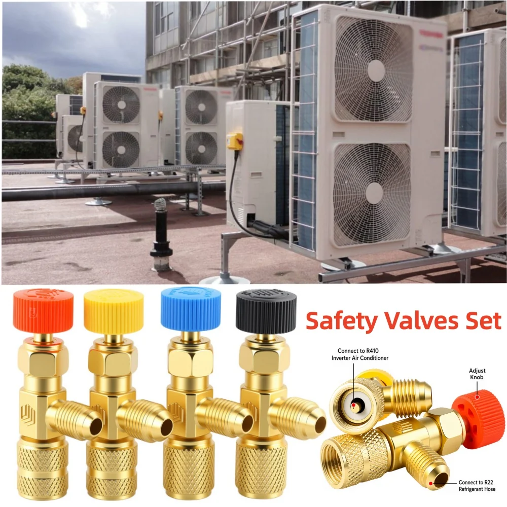

1/4PCS Air Conditioning Refrigerant Safety Valve R410A R22 1/4" Refrigeration Charging Safety Liquid Adapter Hand Tool Parts