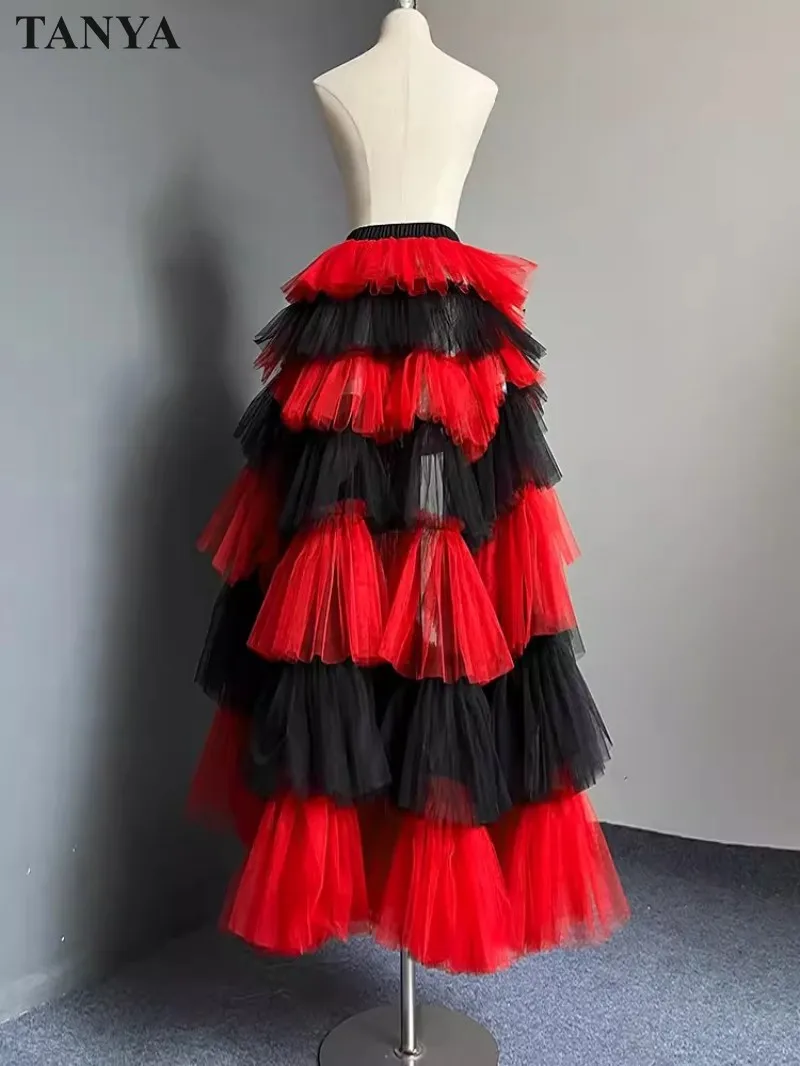 Fashionable Detachable Tails Red And Black 100cm length Tiere Layers Tulle Party Removable Train Bridal Decorate Accessories