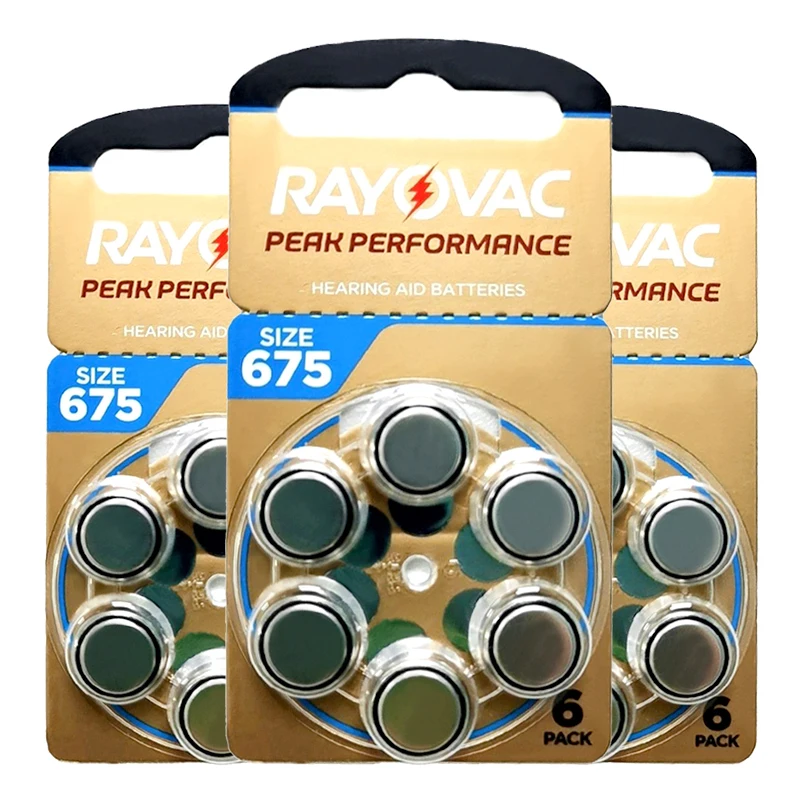 60pcs Rayovac Peak Hearing Aid Batteries 675 A675 P675 PR44 Germany Zinc Air Cell Button Battery for Powerful BTE Hearing Aids