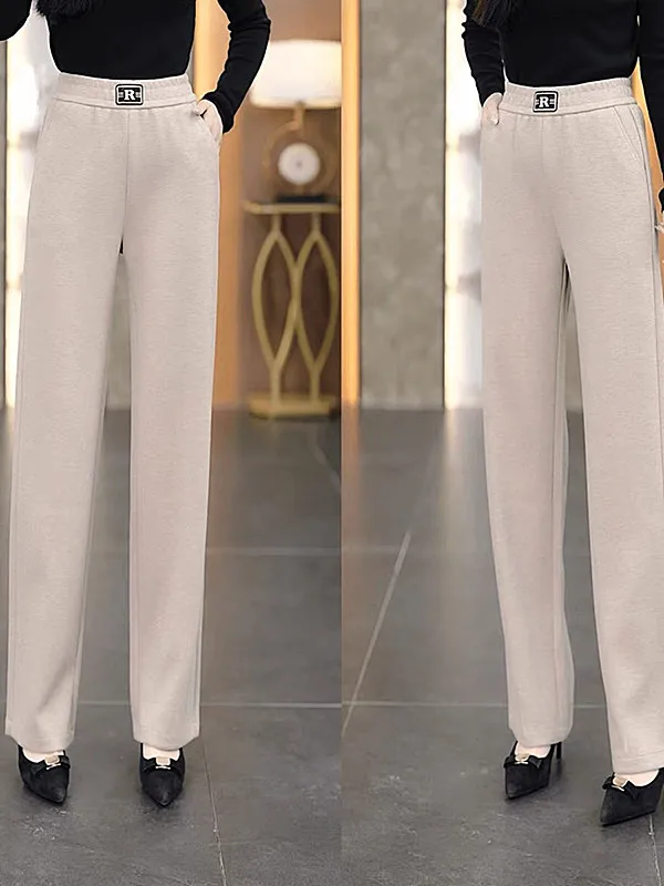 

Модные прямые брюки для женщин среднего возраста, однотонные, повседневные, широкие, свободные, стройнящие, универсальные, осенние.