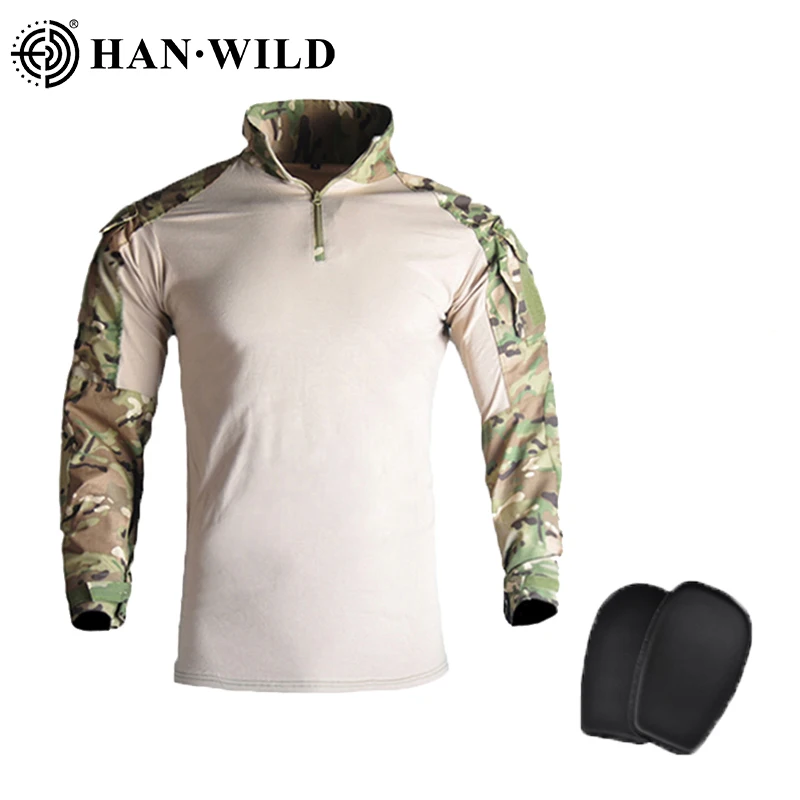 

HAN WILD Hiking Shirt Airsoft Tactical Shirts Men Clothing Combat Long Sleeve Camo Shirt Outdoor Hunting Elastic Clothes