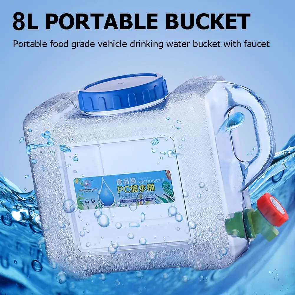 8 L Water Container with Faucet Water Carrier Canister Water Can Bucket Food Grade Water Container For Outdoor Camping Travel