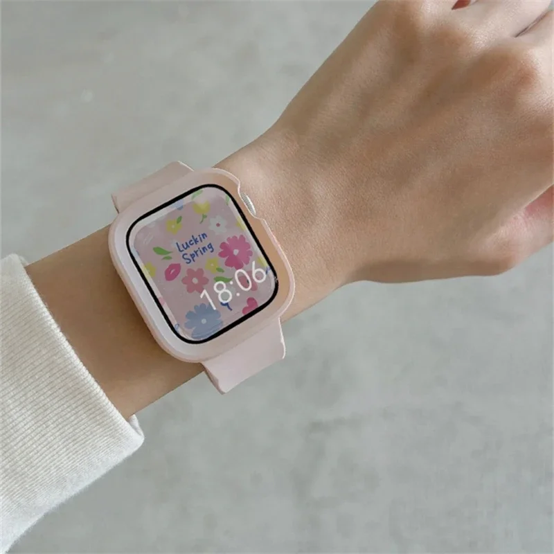 Capa à prova de choque e faixa de silicone macio para iWatch, pulseira esporte menina, relógio para menina, 41mm, 40mm, 44mm, 45mm, 49mm, 9, 7, 8, SE, 6, 5, Novo, 2022