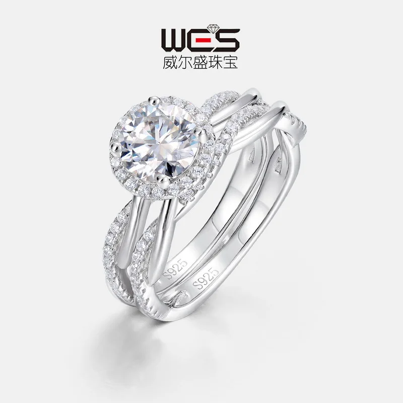 Hot Brilliant Moissanite Fried Dough Twists Overlay Ring S925 Silver Set Shining Colorful Treasure Ring Fashion