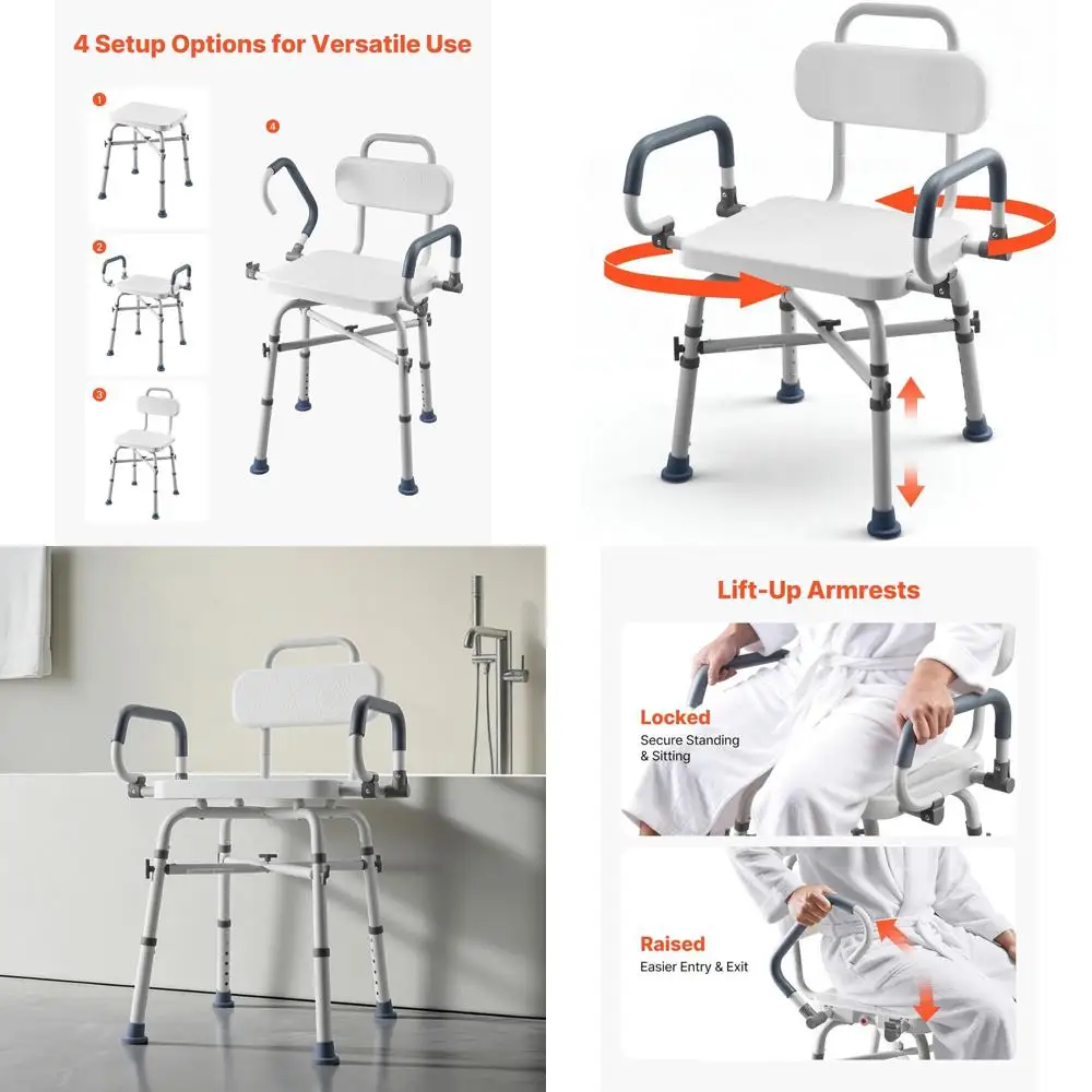 Adjustable Height Heavy Duty Shower Chair with Arms and Back, Supports Up to 500 lbs, Suitable for Bathtubs and Shower Stalls