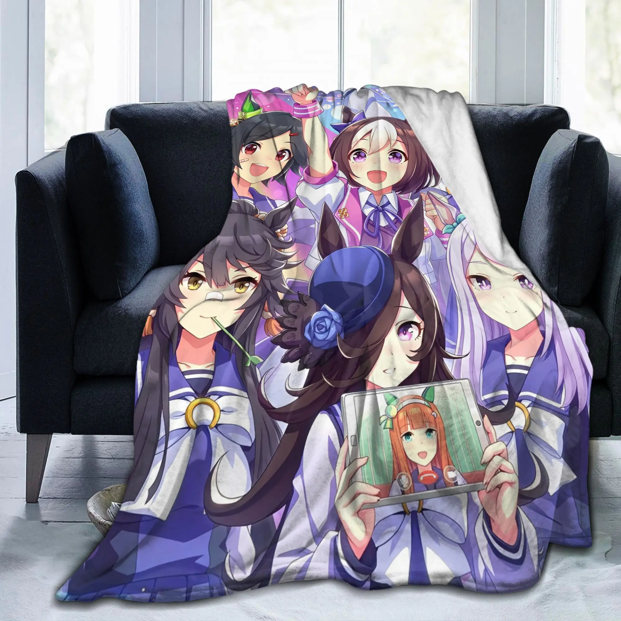 Umamusume Pretty Derby Fuzzy Blankets Anime Game Novelty Throw Blanket for Sofa Bedding Lounge 200x150cm Lightweight