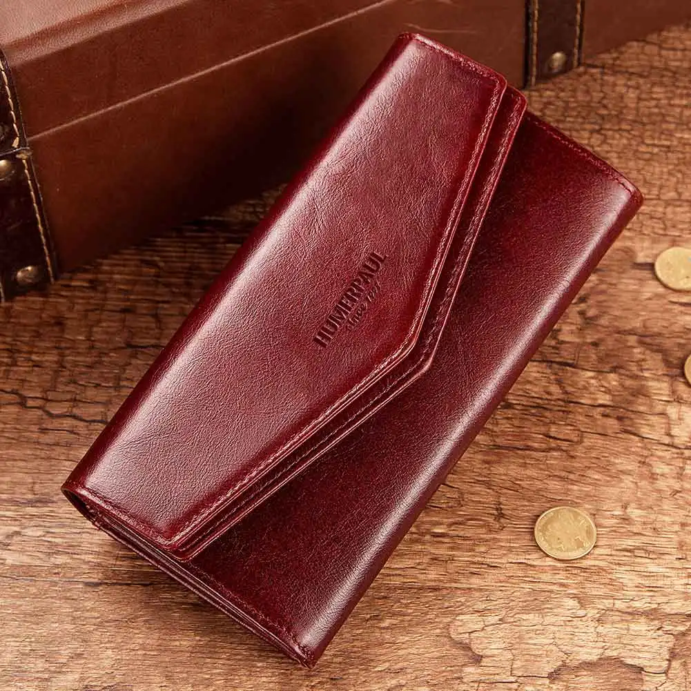 KAVIS 100%Genuine Leather Wallets Long Women's With Zipper Bag Casual Business Large Capacity Durable Money Clip Luxury Wallet