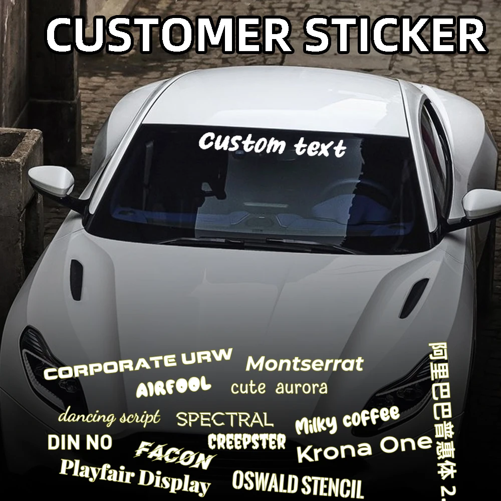 

Автомобильная наклейка на лобовое стекло на заказ, персонализированный текстовый шрифт, виниловая декоративная наклейка, креативная наклейка на окно, дверь, капот, сделай сам, украшение, автоаксессуары