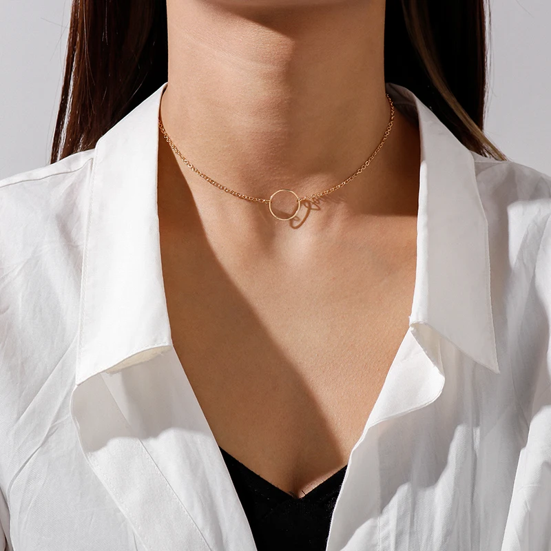 Aihua Mode Mädchen Schlüsselbein Kette Hohl Runde Kreis Halsketten für Frauen Einfache Prägnante OL Halsketten Geburtstag Schmuck Geschenke – Detail 7