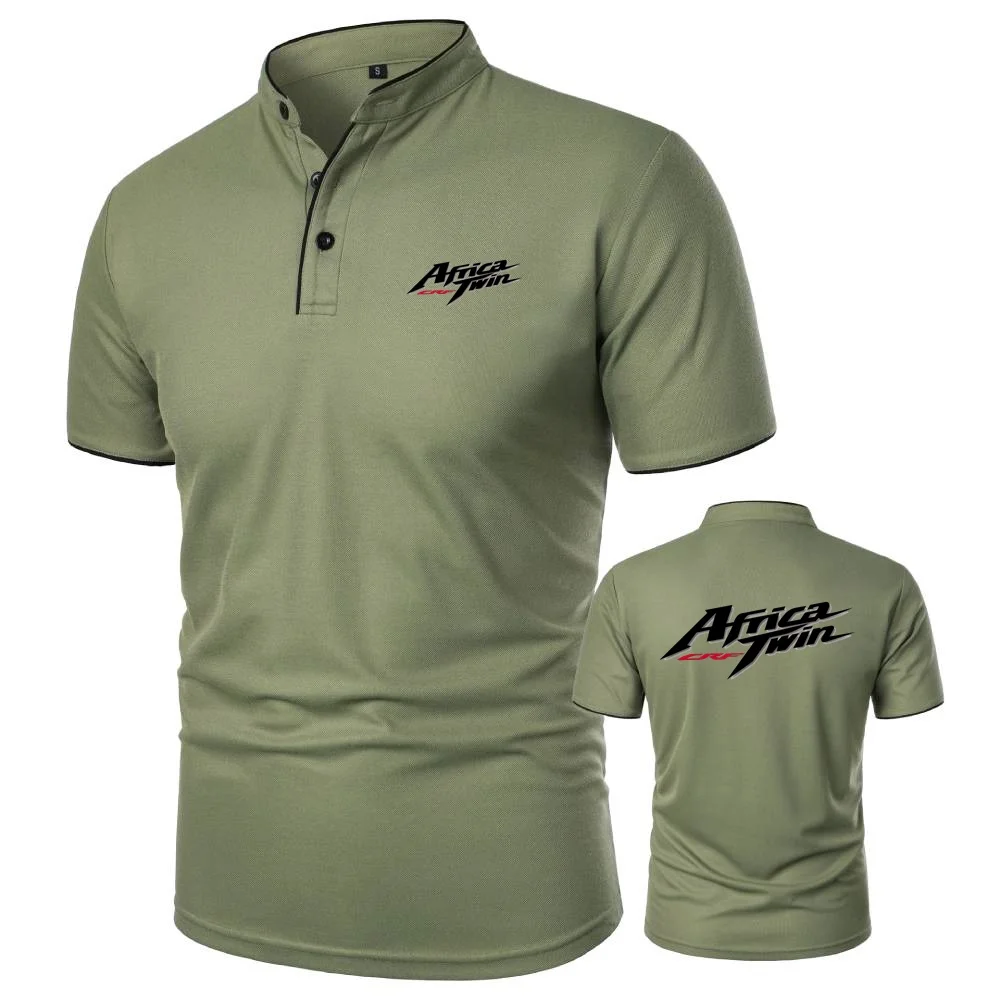 Mens Short Sleeve Polo Shirt Africa Twin Crf Motorcycle Motorbike Tee Vintage Henley Shirt Mesh Cotton T-Shirts Camping Tshirt
