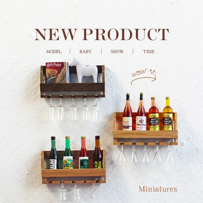 

1/6 1/12 Doll House Simulation Miniature Mini Wall Mounted Wine Rack Hanging Wine Cabinet Storage Rack Model Decor
