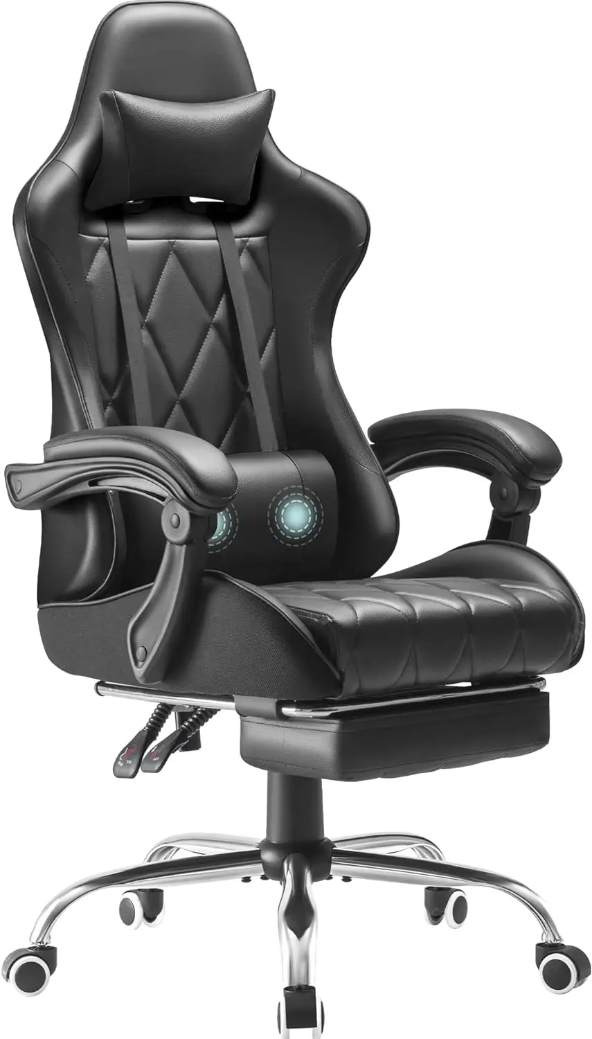 

Computer chair, ergonomically designed high back electronic gaming chair with rotating seat and headrest (black)