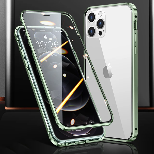 360 ° Volledige Bescherming Metalen Magnetische Telefoon Case Voor IPhone 16 Pro Max 14 13 12 11 15 Pro Max X XS XR Plus Dubbelzijdig Glas Cover