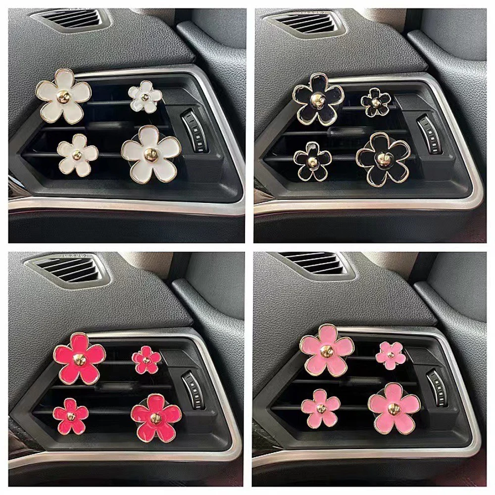 

4PCS Metal Daisy Car Vent Clips - Floral Scented Air Freshener - Alloy Flower Aroma Diffuser for Car Dashboard