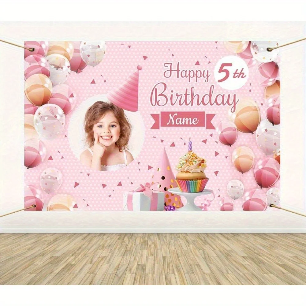 

Personalized Birthday Banners, Custom Banner with Photo Text All Age, Customize Happy Birthday Banner Backdrop Decoration Gift